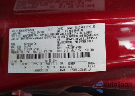 2014 Ford Focus Se from USA, damaged, VIN 1FADP3F25EL183561